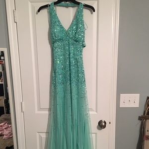 Floor length teal halter dress